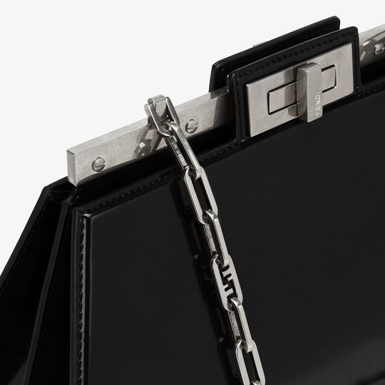 Peekaboo Cut Medium Black Leather Bag - Leather Women's Handbag - Bagsfits
