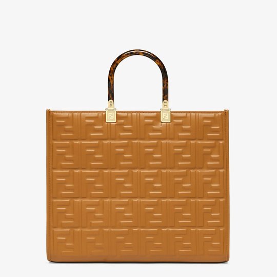 Sunshine Medium Brown Leather Shopper With FF Motif - Leather Women's Handbag - Bagsfits