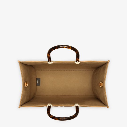 Sunshine Medium Brown Leather Shopper With FF Motif - Leather Women's Handbag - Bagsfits