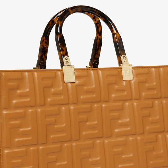 Sunshine Medium Brown Leather Shopper With FF Motif - Leather Women's Handbag - Bagsfits