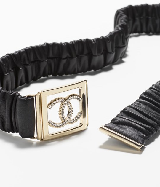 Lambskin Belt with Gold-Tone Metal & Strass - Leather Women Belt
