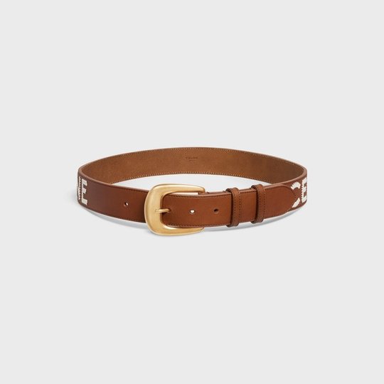 Large Western Belt In Vintage Calfskin With Embroidery - Leather Women Belt