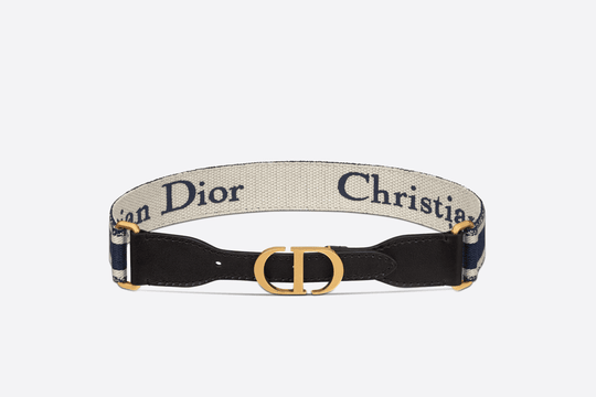 Blue and Cream Embroidered Canvas CD Belt - Leather Women Belt