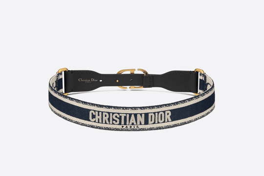 Blue and Cream Embroidered Canvas CD Belt - Leather Women Belt