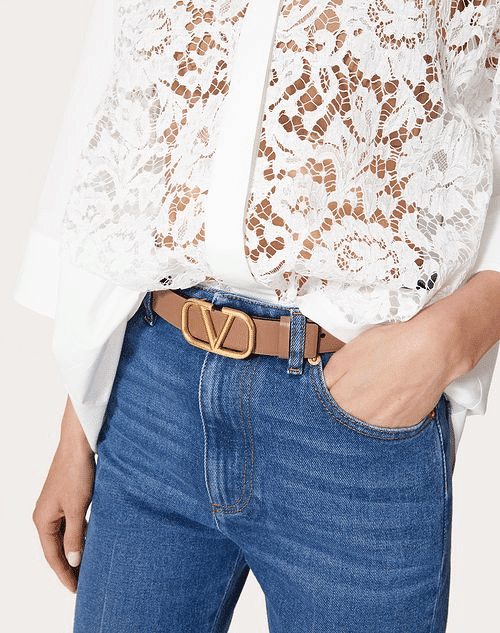 Reversible Vlogo Signature Belt In Shiny Calfskin 30MM - Leather Women's Belts - Bagsfits