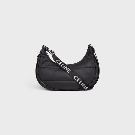 Black Medium Ava Bag With Celine Strap In Quilted Nylon - Leather Women's Handbag - Bagsfits