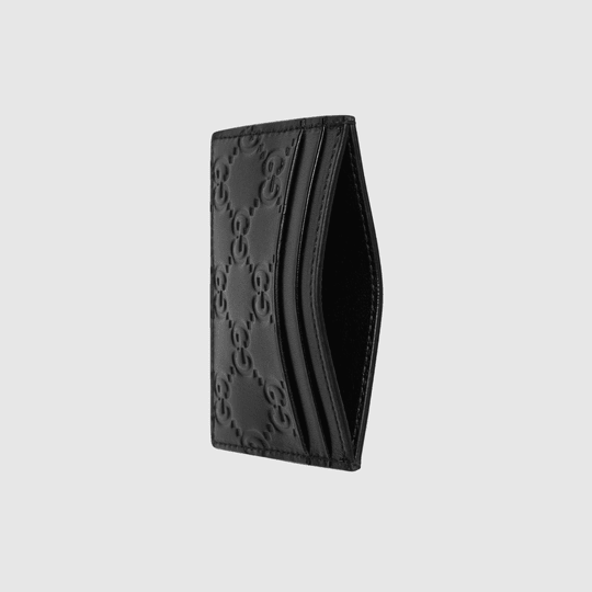 Black GG Signature Leather Card Case - Leather Women's Wallet - Pursefit