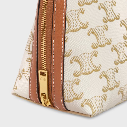 White Clutch With Chain In Triomphe Canvas And Lambskin - Leather Women's Handbag - Bagsfits