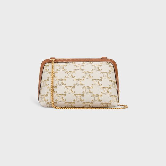 White Clutch With Chain In Triomphe Canvas And Lambskin - Leather Women's Handbag - Bagsfits