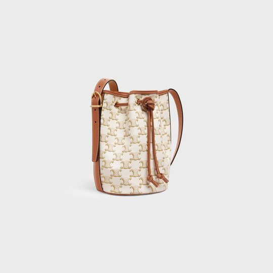 White Small Drawstring Bag In Triomphe Canvas And Calfskin - Leather Women's Handbag - Bagsfits