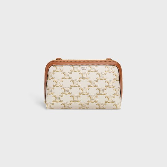 White Clutch With Chain In Triomphe Canvas And Lambskin - Leather Women's Handbag - Bagsfits