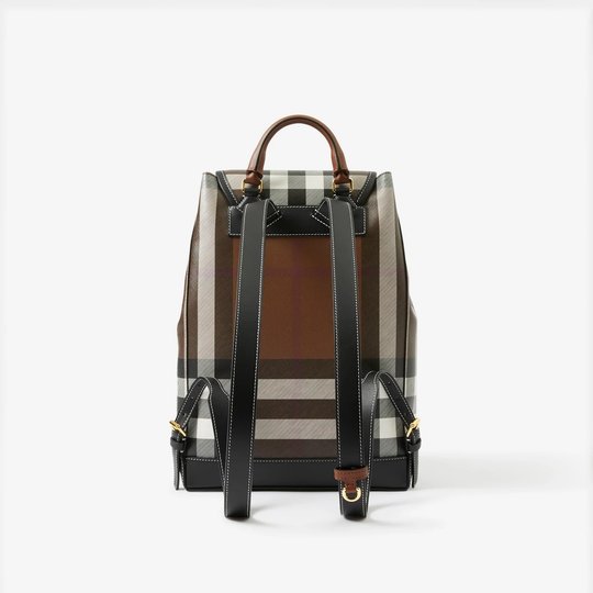 Check and Leather Backpack - Leather Women's Backpack - Bagsfits