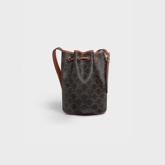 Tan Small Drawstring Bag In Triomphe Canvas And Calfskin - Leather Women's Handbag - Bagsfits