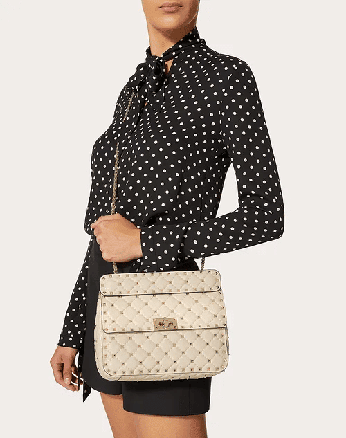 Medium Rockstud Spike Nappa Leather Bag - Leather Women's Handbag - Bagsfits