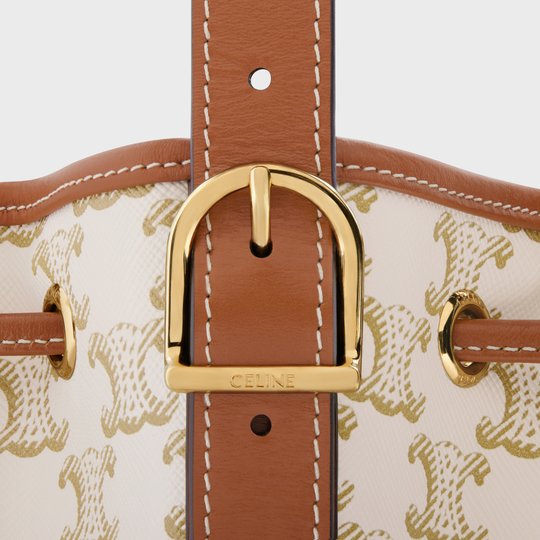 White Small Drawstring Bag In Triomphe Canvas And Calfskin - Leather Women's Handbag - Bagsfits