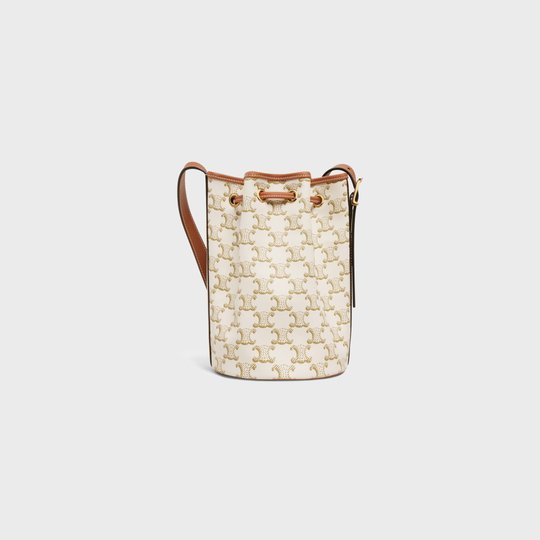 White Small Drawstring Bag In Triomphe Canvas And Calfskin - Leather Women's Handbag - Bagsfits