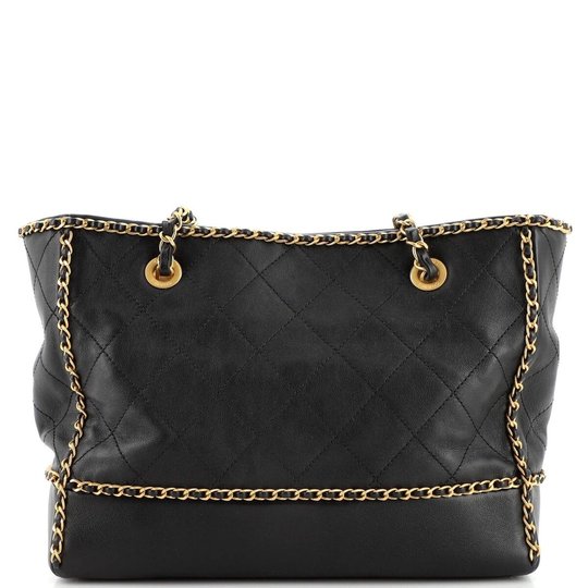 Chnl Black Quilted Calfskin Chain Around Small Shopping Tote - Leather Women's Handbag - Bagsfits