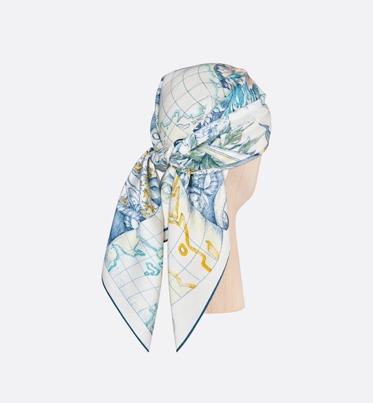 Ecru Multicolor Silk Twill Rêve D'Infini 90 Square Scarf - Scarf & Shawl