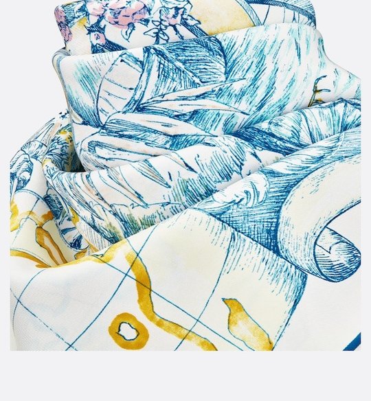 Ecru Multicolor Silk Twill Rêve D'Infini 90 Square Scarf - Scarf & Shawl