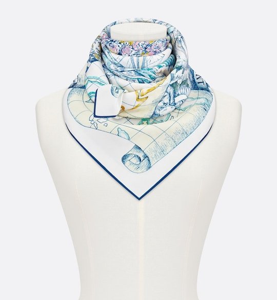 Ecru Multicolor Silk Twill Rêve D'Infini 90 Square Scarf - Scarf & Shawl