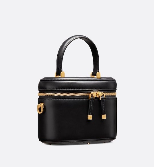 Black Calfskin with Embossed CD Signature Small CD Signature Vanity Case - Leather Women's Bag - Bagsfits