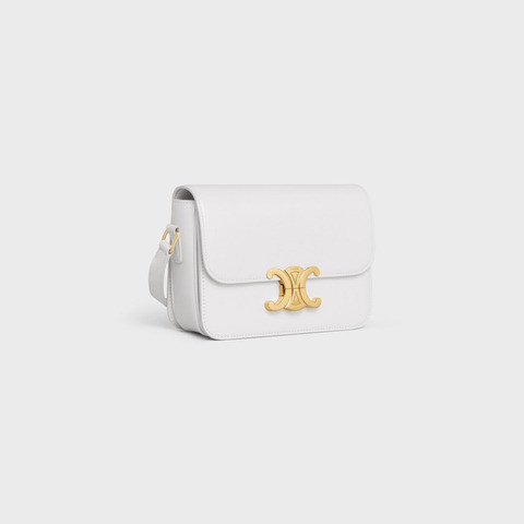 Teen Triomphe Bag In Shiny Calfskin Arctic White - Leather Women's Bag - Bagsfits