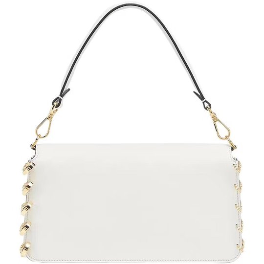 White Leather Fendace Brooch Baguette - Leather Women's Bag - Bagsfits