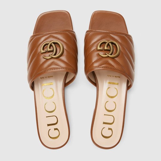 Brown Women's Slide With Double G - Women's Designer Sandals