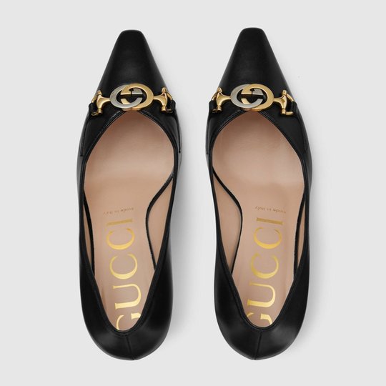 Black Leather GG Zumi Mid Heel Pump - Women's Designer Pumps
