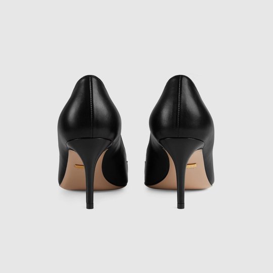 Black Leather GG Zumi Mid Heel Pump - Women's Designer Pumps