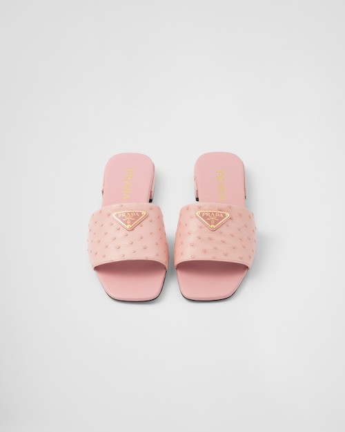Ostrich Leather Slides - Women's Designer Shoes