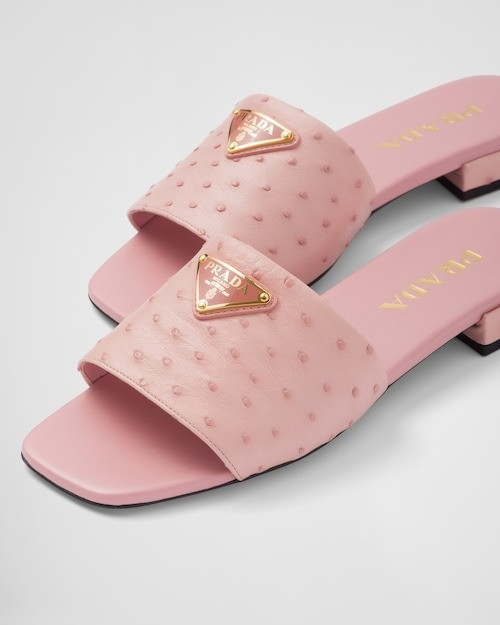Ostrich Leather Slides - Women's Designer Shoes