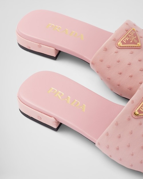Ostrich Leather Slides - Women's Designer Shoes
