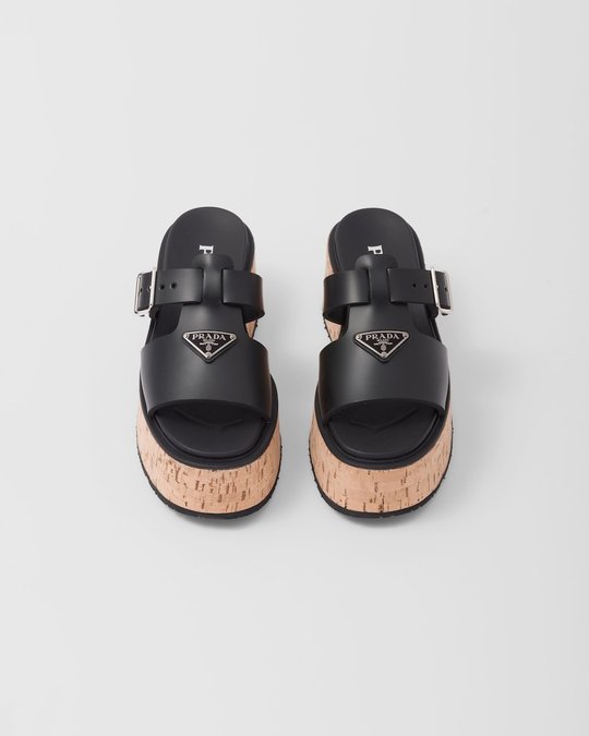 Black Rubber Wedge Platform Sandals - Women's Designer Shoes