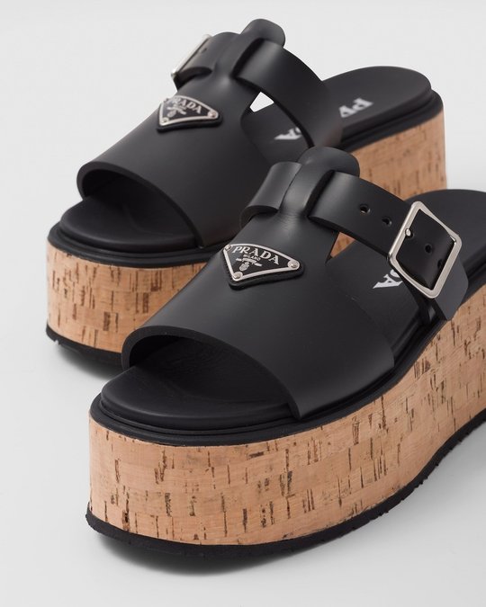 Black Rubber Wedge Platform Sandals - Women's Designer Shoes