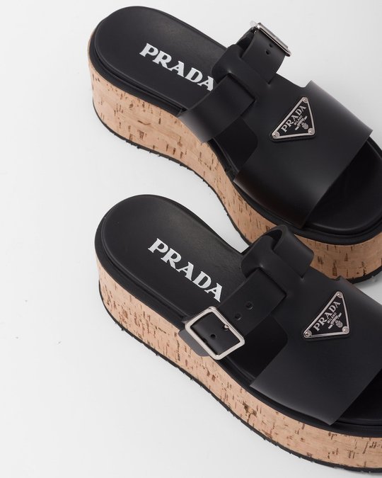 Black Rubber Wedge Platform Sandals - Women's Designer Shoes