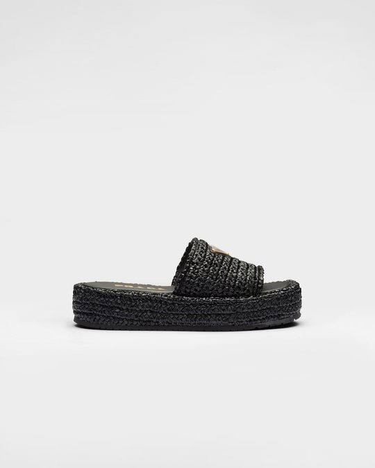 Black Crochet Flatform Slides - Women's Designer Shoes