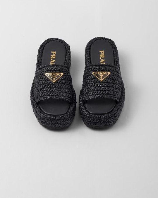 Black Crochet Flatform Slides - Women's Designer Shoes