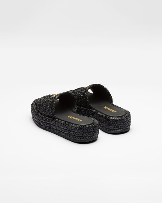Black Crochet Flatform Slides - Women's Designer Shoes