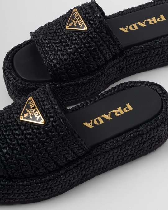Black Crochet Flatform Slides - Women's Designer Shoes