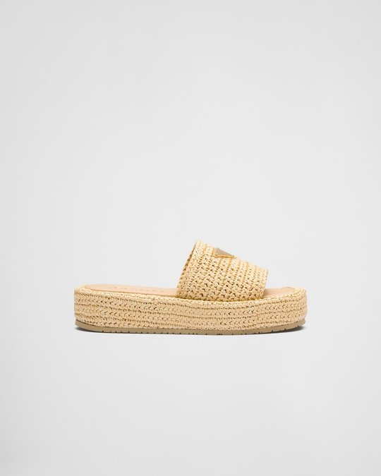 Natural Crochet Flatform Slides - Women's Designer Shoes