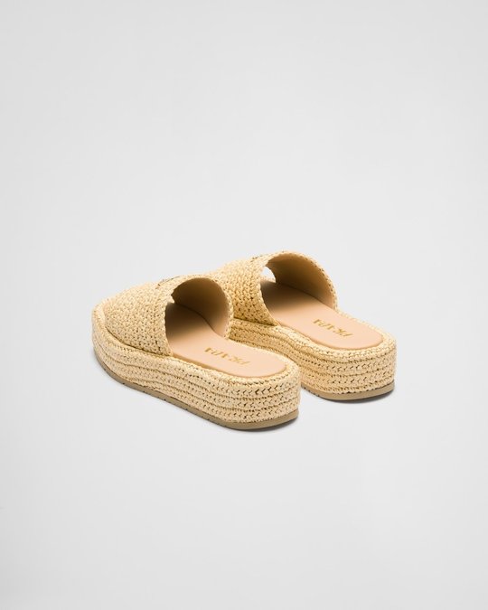 Natural Crochet Flatform Slides - Women's Designer Shoes