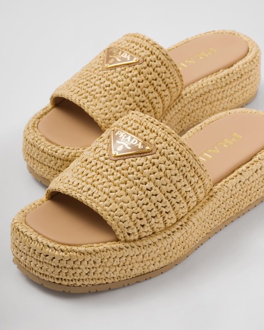 Natural Crochet Flatform Slides - Women's Designer Shoes