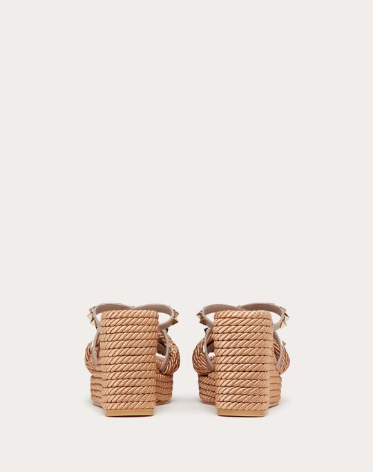 Rockstud Wedge Sandal In Calfskin Leather 105 Mm - Women's Designer Shoes