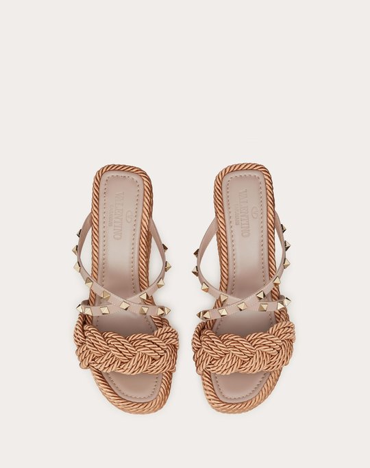 Rockstud Wedge Sandal In Calfskin Leather 105 Mm - Women's Designer Shoes
