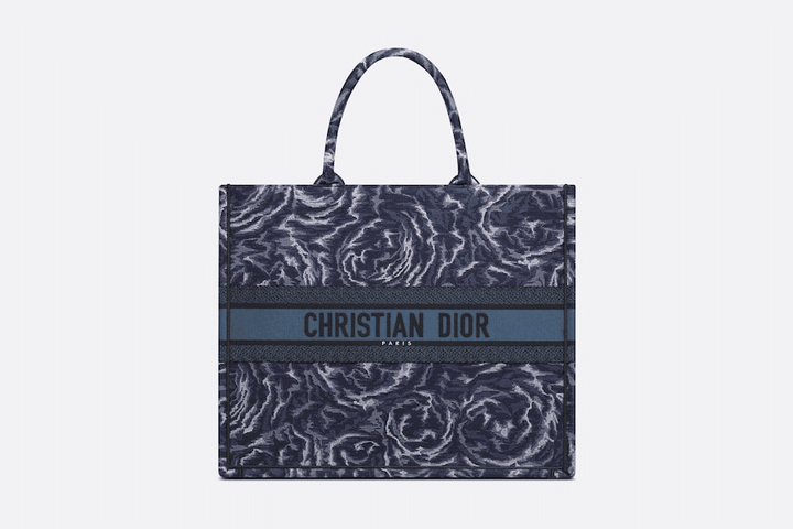 Blue Dior Roses Embroidery Large Book Tote - Leather Women's Handbag - Bagsfits