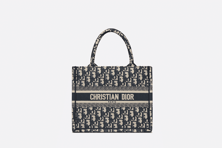 Blue Dior Oblique Embroidery Small Book Tote Bag - Leather Women's Handbag - Bagsfits
