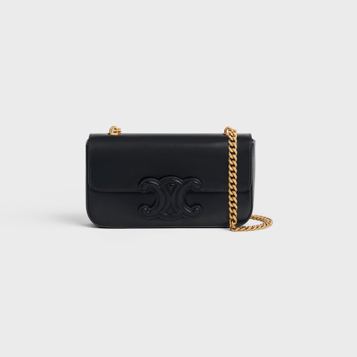 Black Chain Shoulder Bag Cuir Triomphe In Shiny Calfskin - Leather Women's Handbag - Bagsfits
