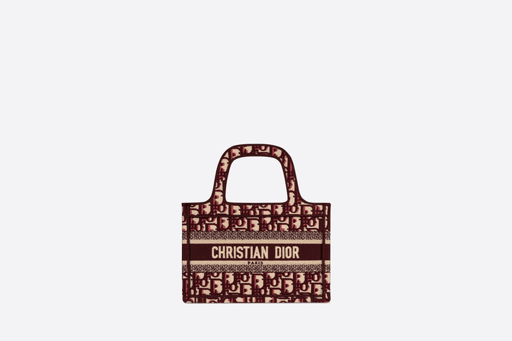 Burgundy Oblique Embroidery Mini Book Tote - Women’s Leather Bag
