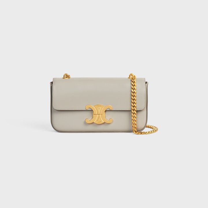 Pale Grey Chain Shoulder Bag Triomphe In Shiny Calfskin - Leather Women's Handbag - Bagsfits